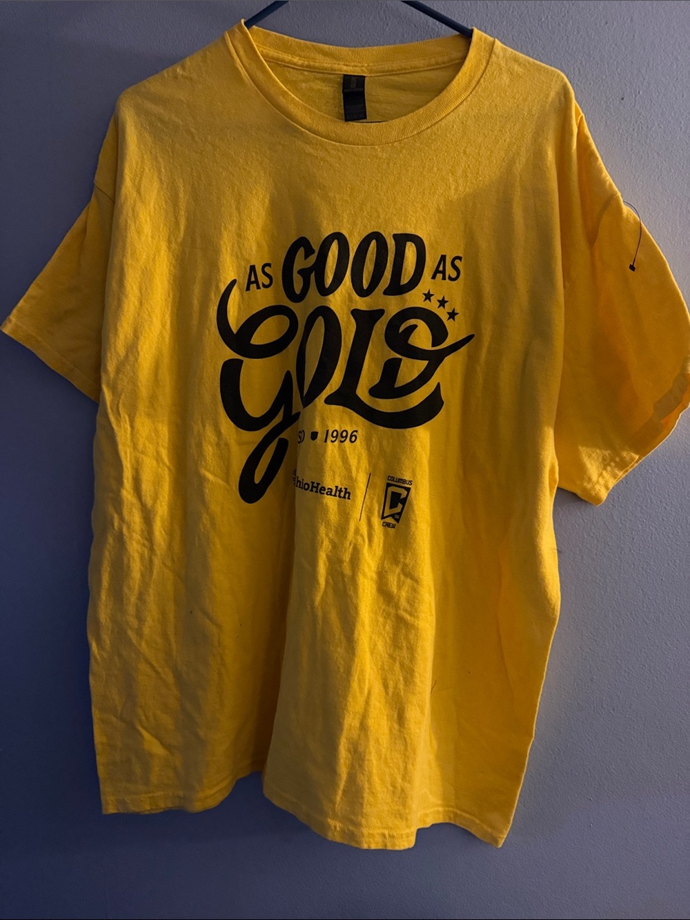 Columbus Crew Mens XL soccer MLS 1996 Good As Gold Yellow Graphic T-Shirt